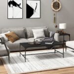 Stylish Black Coffee Table Engineered Wood Steel Frame Adjustable Legs