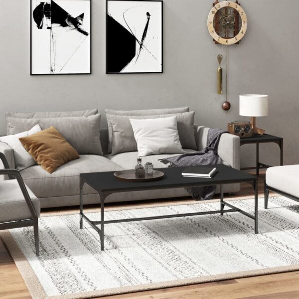 Stylish Black Coffee Table Engineered Wood Steel Frame Adjustable Legs