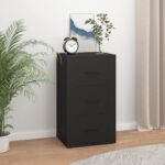 Chic Black Sideboard Storage Cabinet Engineered Wood with 3 Drawers for Home