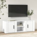 Elegant White TV Stand Media Storage Cabinet Engineered Wood Spacious Clean Design