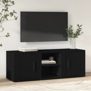 Chic Black Engineered Wood TV Cabinet Spacious Storage Media Stand with Doors