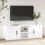 High Gloss White TV Stand Cabinet Engineered Wood Spacious Storage Display Unit