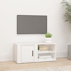 Chic White TV Stand Media Storage Cabinet with Adjustable Shelf & Spacious Design