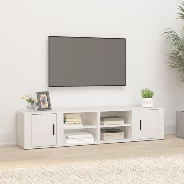 Chic White Engineered Wood TV Stand Media Storage Cabinets with Shelves