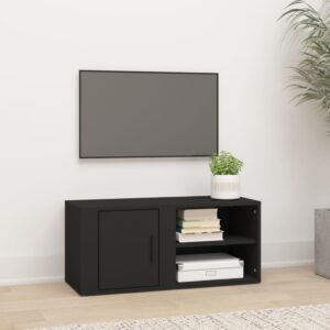 Chic Black Engineered Wood TV Cabinet Spacious Storage Media Stand with Door