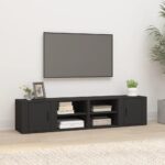 Chic Black Engineered Wood TV Stand Media Storage Cabinets with Doors Set of 2