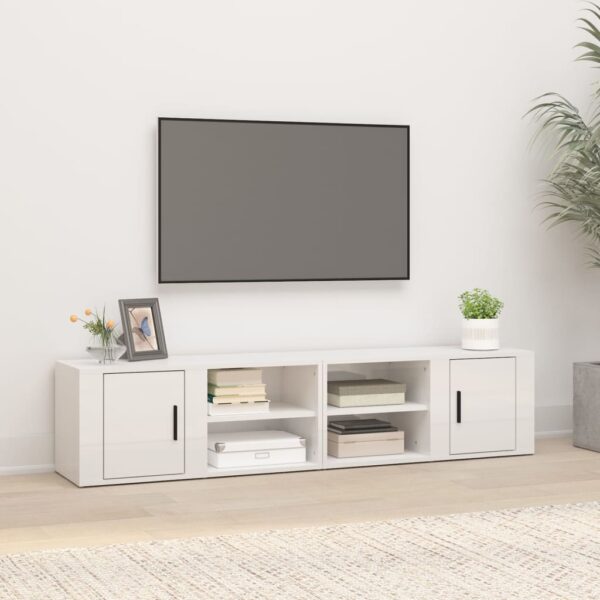 High Gloss White Engineered Wood TV Stand Storage Cabinet Media Unit Set of 2