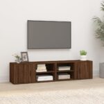 Chic Brown Oak Engineered Wood TV Cabinets Set Spacious Storage Media Units