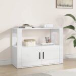 High Gloss White Sideboard Modern Engineered Wood Storage Cabinet with Shelf