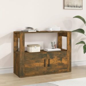 Elegant Smoked Oak Sideboard Cabinet Engineered Wood Ample Storage Space