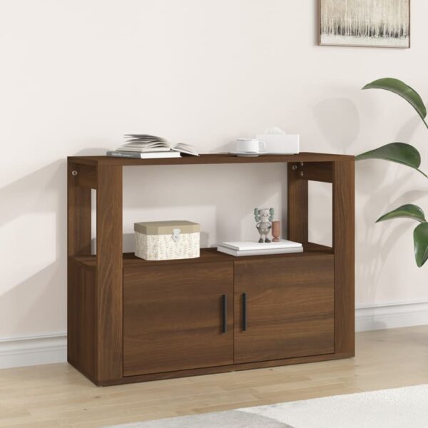 Elegant Brown Oak Sideboard Engineered Wood Spacious Storage Moisture Resistant