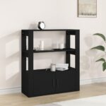 Elegant Black Sideboard Engineered Wood Spacious Storage Shelves Display Top