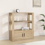 Elegant Sonoma Oak Sideboard Engineered Wood Spacious Storage Shelves Display