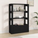 Elegant Black Sideboard Engineered Wood Spacious Storage Shelves Modern Design