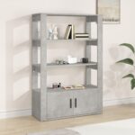 Chic Concrete Grey Sideboard Engineered Wood Spacious Storage Shelves Elegant