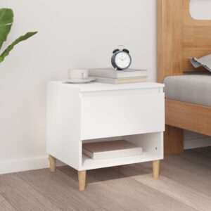 Elegant White Bedside Table Chic Engineered Wood Nightstand with Storage