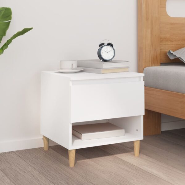 Elegant White Bedside Table Chic Engineered Wood Nightstand with Storage