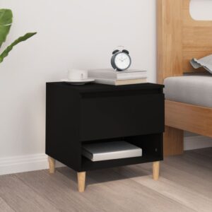 Elegant Black Bedside Table Engineered Wood Smooth Surface Ample Storage Stable Top