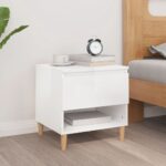 Elegant High Gloss White Bedside Table Chic Engineered Wood Storage Nightstand