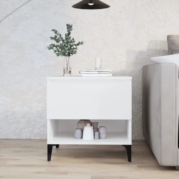 Chic White Side Table with Drawer and Compartment Modern Engineered Wood