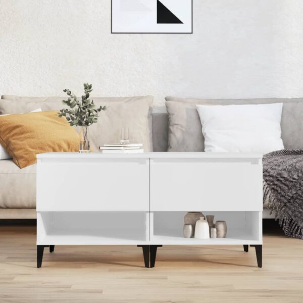 Chic White Engineered Wood Side Tables Set of Two with Storage and Metal Feet