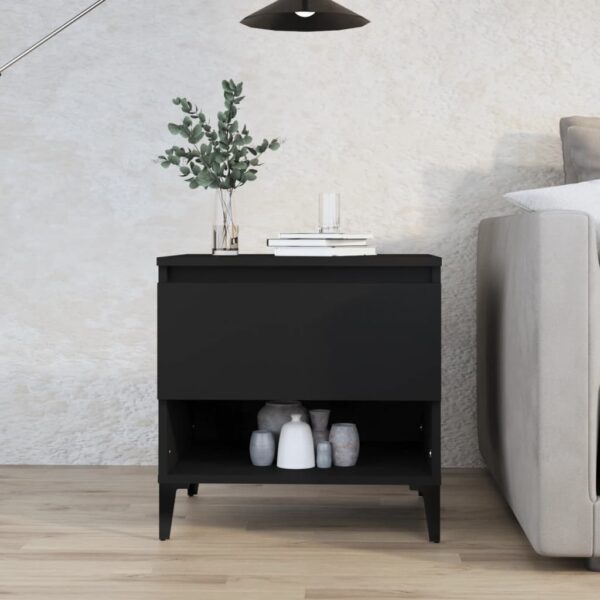 Chic Black Side Table with Storage Drawer and Compartment Engineered Wood