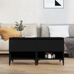 Chic Black Engineered Wood Side Tables Set of Two with Storage and Metal Feet