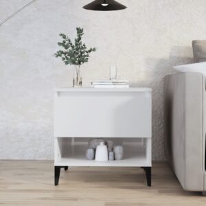 Chic High Gloss White Side Table Engineered Wood Metal Feet Storage Space