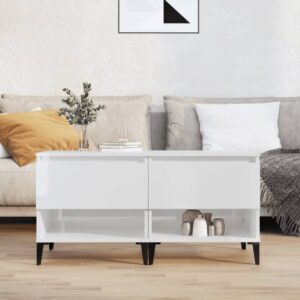 Chic High Gloss White Side Tables Set of 2 - Engineered Wood with Metal Feet