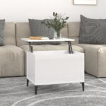 High Gloss White Lift Top Coffee Table Engineered Wood Hidden Storage Modern Design