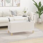 High Gloss White Lift Top Coffee Table Engineered Wood Hidden Storage Modern Design