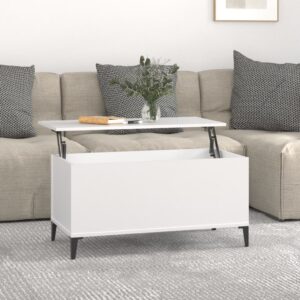 Elegant White Lift-Top Coffee Table Engineered Wood Hidden Storage Sturdy Surface