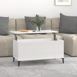 High Gloss White Lift Top Coffee Table Engineered Wood Hidden Storage Modern Design