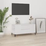 Chic White TV Stand Modern Engineered Wood Media Console with Storage Drawers