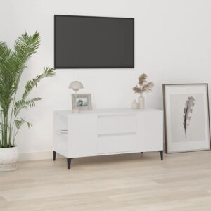 Chic White TV Stand Modern Engineered Wood Media Console with Storage Drawers