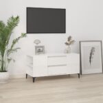 Modern High Gloss White TV Stand Cabinet with Storage Drawers & Shelves Wood