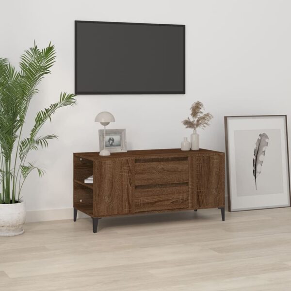 Chic Brown Oak Engineered Wood TV Stand Media Console with Storage Drawers