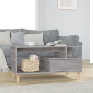 Chic Sonoma Grey Coffee Table with Storage Drawer & Wooden Legs for Living Room