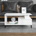 Elegant High Gloss White Coffee Table Engineered Wood Metal Feet Spacious Storage