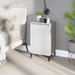 Chic White Bedside Cabinet Modern Engineered Wood Metal Legs Ample Storage