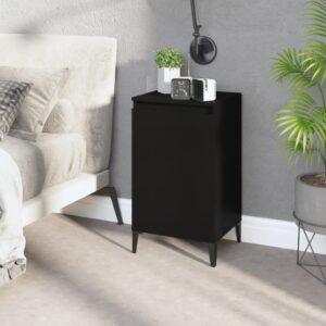 Chic Black Bedside Cabinet Modern Engineered Wood Nightstand with Metal Legs