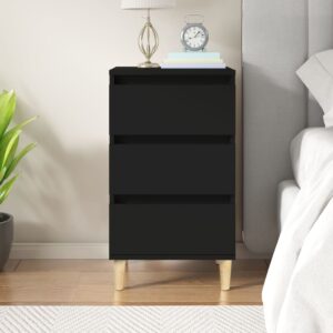 Chic Black Bedside Cabinet Engineered Wood Nightstand with 3 Drawers and Legs