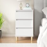 Chic High Gloss White Bedside Cabinet Engineered Wood Nightstand with Drawers