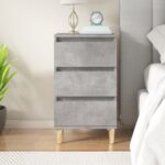 Chic Concrete Grey Bedside Cabinet Engineered Wood with 3 Drawers and Wooden Legs