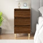 Chic Brown Oak Bedside Cabinet Classic Design Engineered Wood 3 Drawers