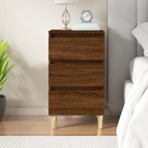 Chic Brown Oak Bedside Cabinet Classic Design Engineered Wood 3 Drawers