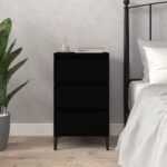 Chic Black Bedside Cabinet Industrial  Engineered Wood Metal Feet Storage