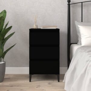 Chic Black Bedside Cabinet Industrial  Engineered Wood Metal Feet Storage