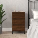 Chic Brown Oak Bedside Cabinet Industrial  Engineered Wood Metal Feet