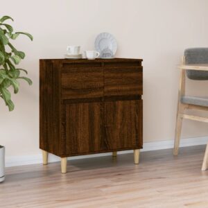 Elegant Brown Oak Sideboard Engineered Wood Storage Cabinet with Drawers